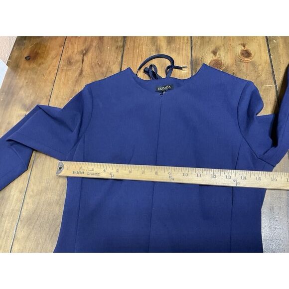 ESCADA Size 36 Deep Sea Navy Three Quarter Sleeve Sheath Lace Up Dress - Picture 6 of 14